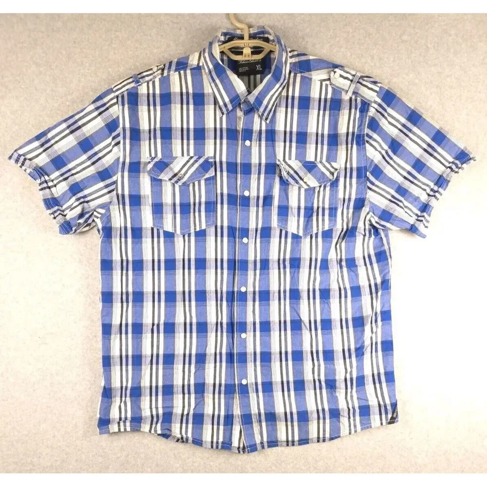 Southpole‎ Mens Button Up Shirt Short Sleeve XL Hexagon Product Blue Stripe